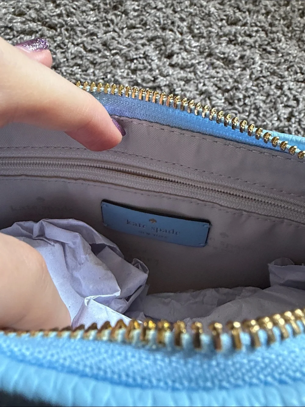 kate Spade small shoulder Blue Woven Leather Bag Gold Hardware KL026 Retail $399